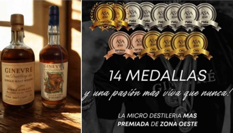 Haedo en lo más alto: la destilería Ginevré de Juan Lanuara ganó 14 medallas en un certamen internacional