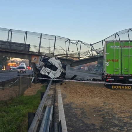 Se derrumbó un puente peatonal sobre Panamericana tras el choque de un camión